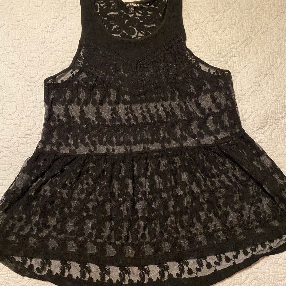 Sheer black lace tank top sleeveless top size L